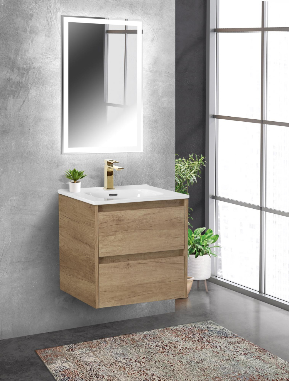 Тумба с раковиной подвесная BelBagno KRAFT 50 Rovere Nebrasca Nature, раковина белая