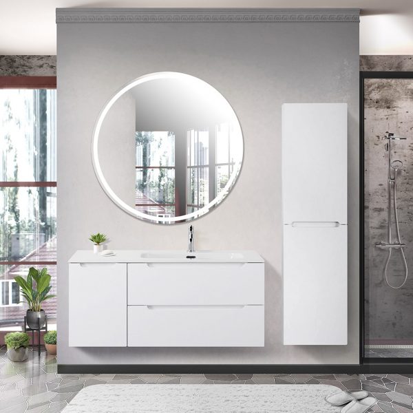 BelBagno - Тумба с раковиной подвесная с двумя ящиками и одной дверцей  ETNA 120 Bianco Lucido правая, раковина белая