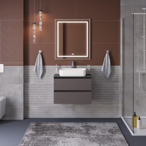 BelBagno - Тумба со столешницей подвесная  KRAFT 70 Темно-Серый Матовый, столешница KEP-70-GRN