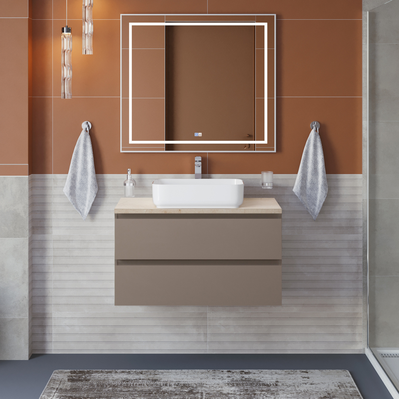 Тумба со столешницей подвесная BelBagno KRAFT 90 Бежевый матовый, столешница KEP-90-MCO