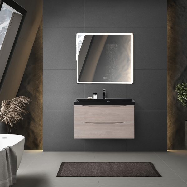 BelBagno - Тумба с раковиной подвесная  MARINO 90 Rovere Grigio, раковина чёрная