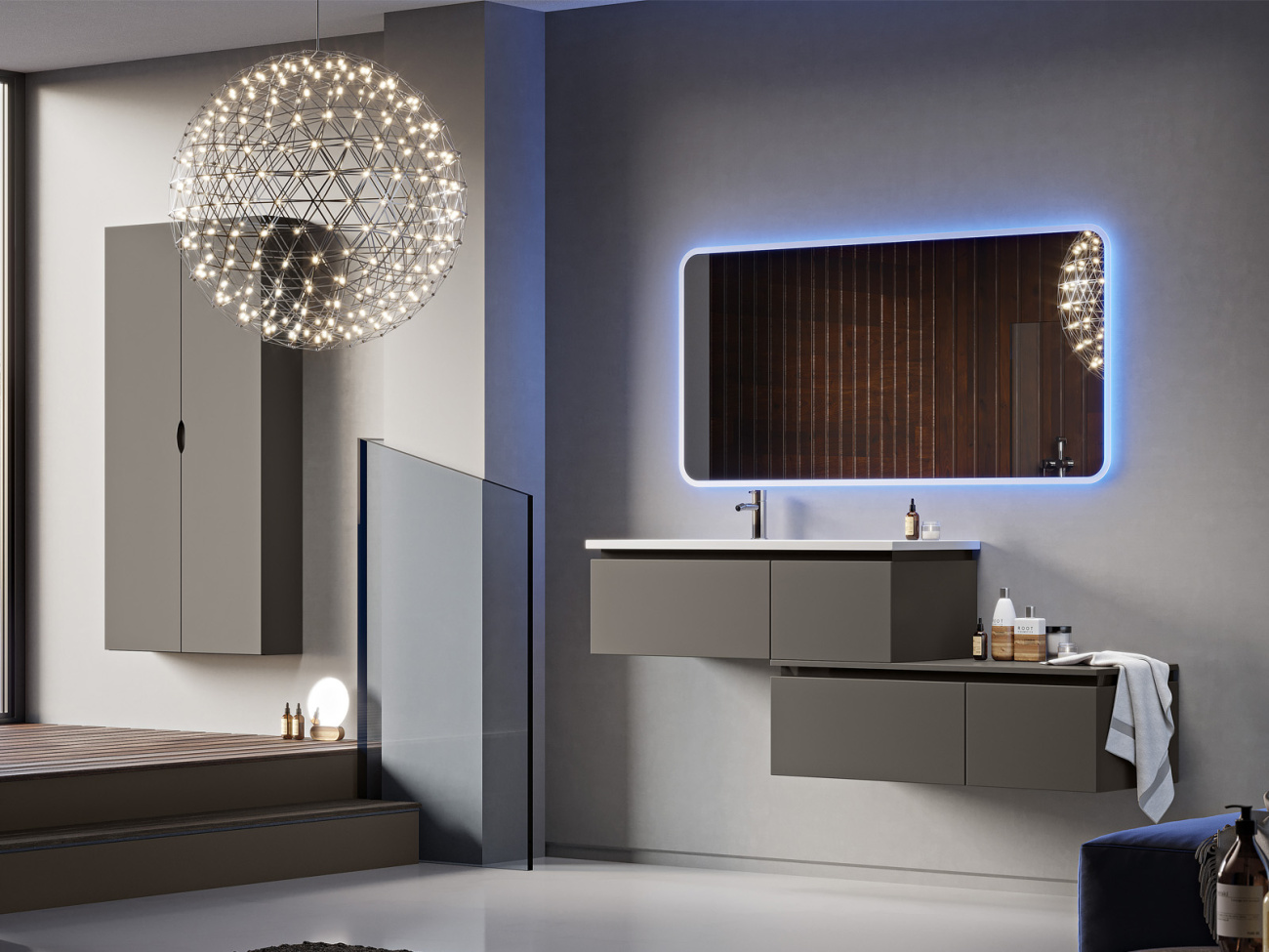 Тумба с раковиной подвесная с подвесным шкафчиком CEZARES AVRIL Grigio Talpa