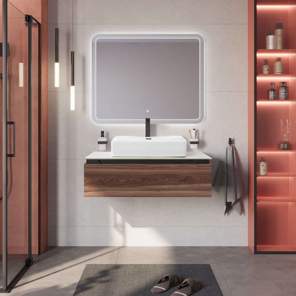 Тумба со столешницей подвесная CEZARES SLIDER 100 Орех дымчатый, столешница SLD-100/48-BO