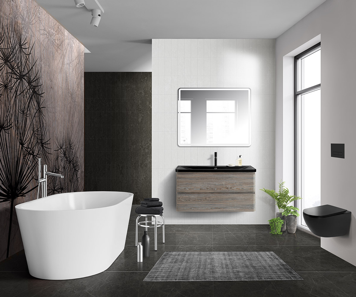 Тумба с раковиной подвесная BelBagno ALBANO 100 Pino Scania, раковина чёрная