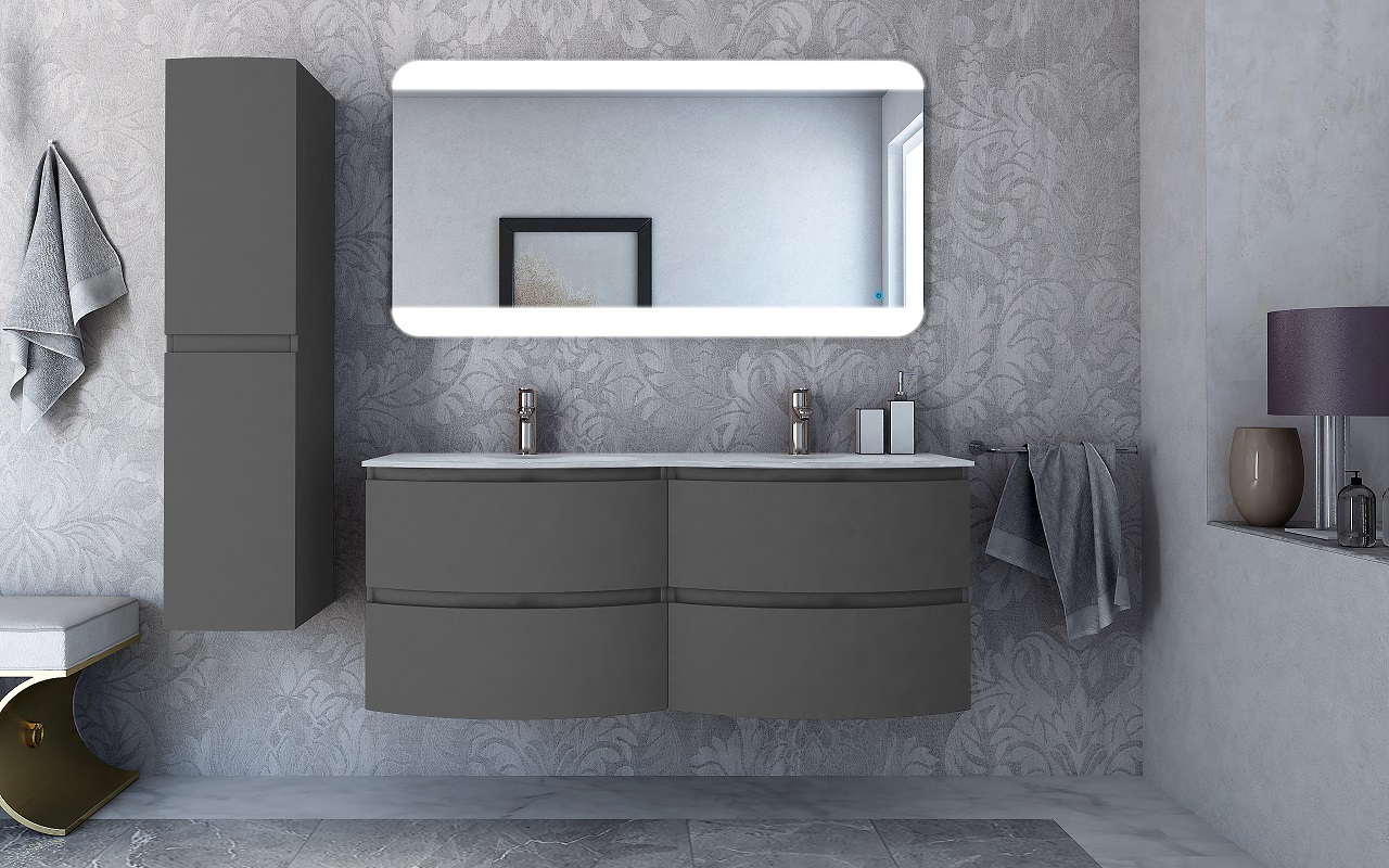 Тумба с раковиной подвесная на две чаши CEZARES VAGUE 138 Grigio Talpa Opaco