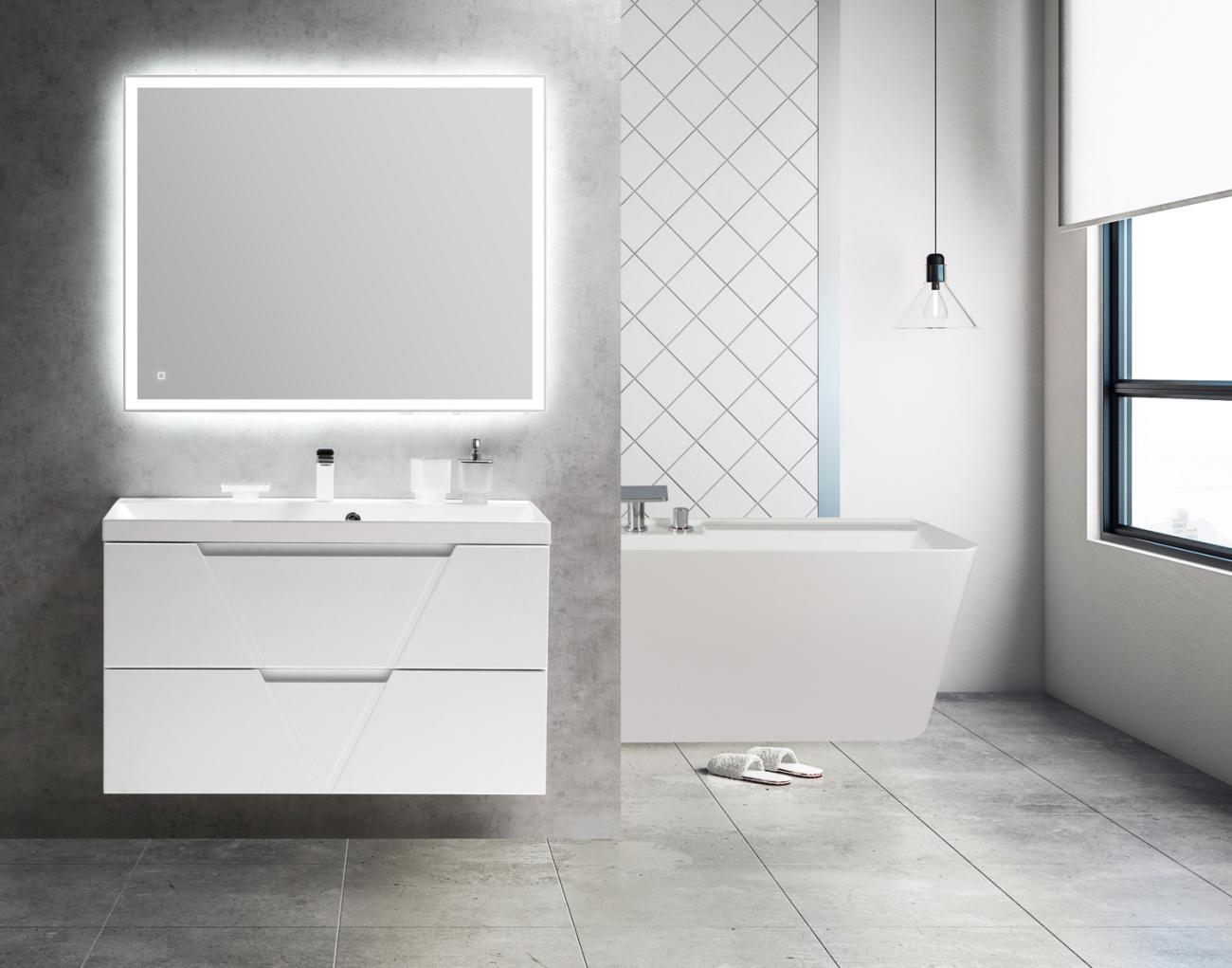 Тумба с раковиной подвесная BelBagno VITTORIA 100 Bianco Lucido-P, раковина белая