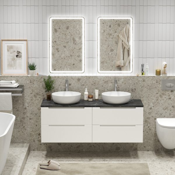 BelBagno - Тумба с четырьмя ящиками и столешницей подвесная  ETNA 140 Bianco Lucido