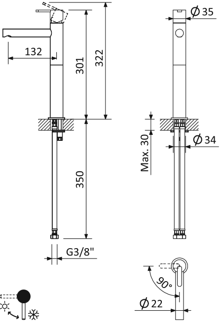 Смеситель для раковины CEZARES LEAF-LC1-L-ST