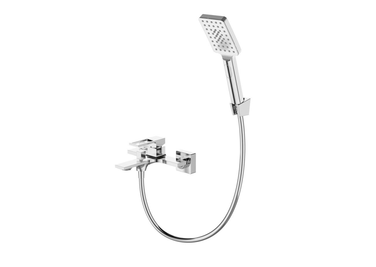 Смеситель для ванны и душа в комплекте с ручным душем, шлангом и держателем BelBagno LUC-VASM-CRM