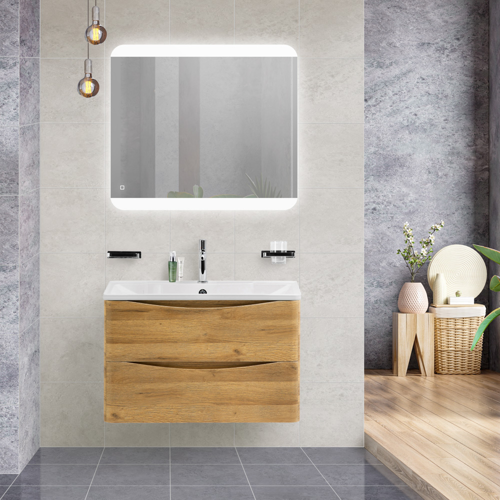 Тумба с раковиной подвесная BelBagno ACQUA 90 Rovere Rustico, раковина белая