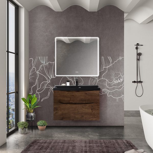 BelBagno - Тумба с раковиной подвесная  MARINO-H60 80 Rovere Moro, раковина черная