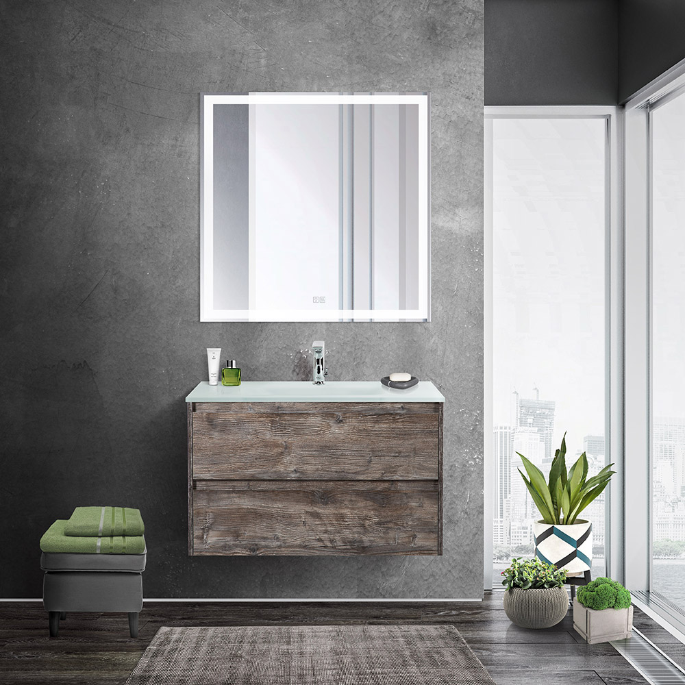 Тумба со стеклянной раковиной подвесная BelBagno KRAFT 80 Pino Pasadena, раковина белая