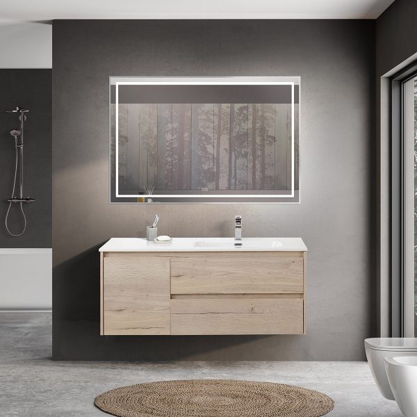 BelBagno - Тумба с раковиной подвесная с двумя ящиками и одной дверцей  KRAFT 120 Rovere Galifax Bianco правая, раковина белая