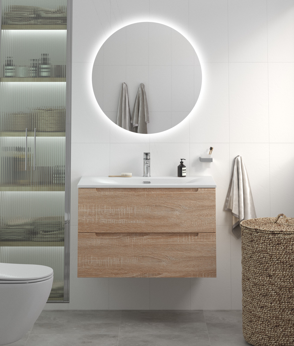 Тумба с раковиной подвесная BelBagno ETNA 90 Rovere Bianco, раковина белая BB-8099-90