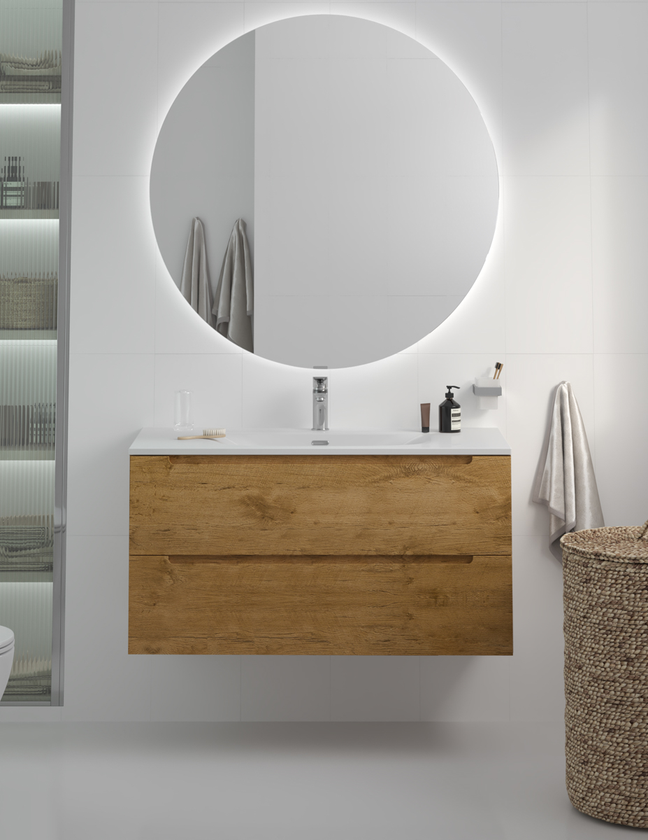 Тумба с раковиной подвесная BelBagno ETNA 100 Rovere Nature, раковина белая BB-8099-100