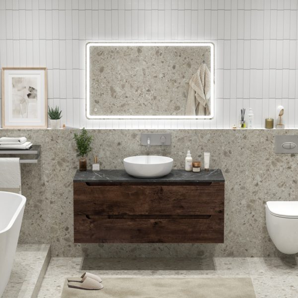 BelBagno - Тумба со столешницей и накладной раковиной подвесная  ETNA 120 Rovere Moro, без отверстия под смеситель