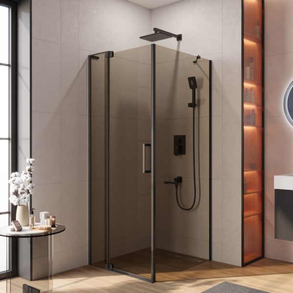 CEZARES - Душевой уголок  SLIDER-AH-1-90-80/90-BR-NERO