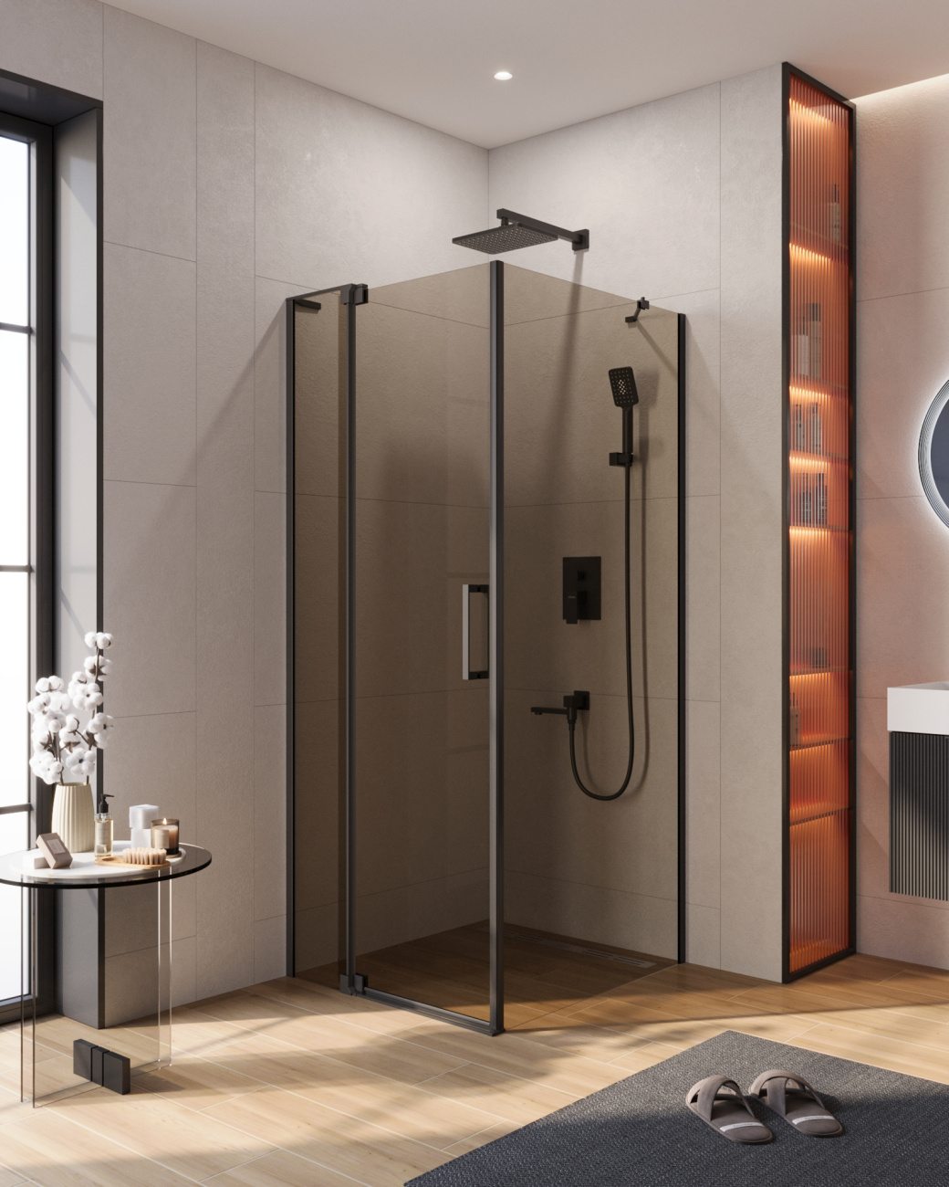 Душевой уголок CEZARES SLIDER-AH-1-90-80/90-BR-NERO