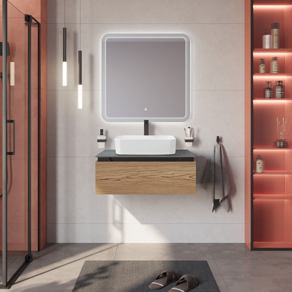 Тумба со столешницей подвесная CEZARES SLIDER 80 Дуб тангент, столешница SLD-80/48-MNO