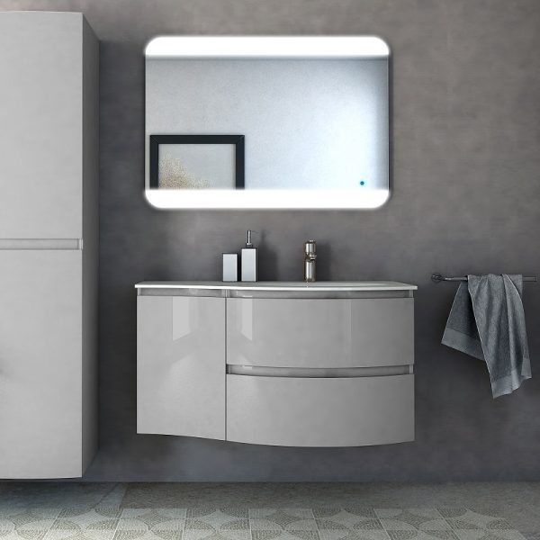 CEZARES - Тумба с раковиной подвесная  VAGUE 104 Grigio Lucido, правосторонняя