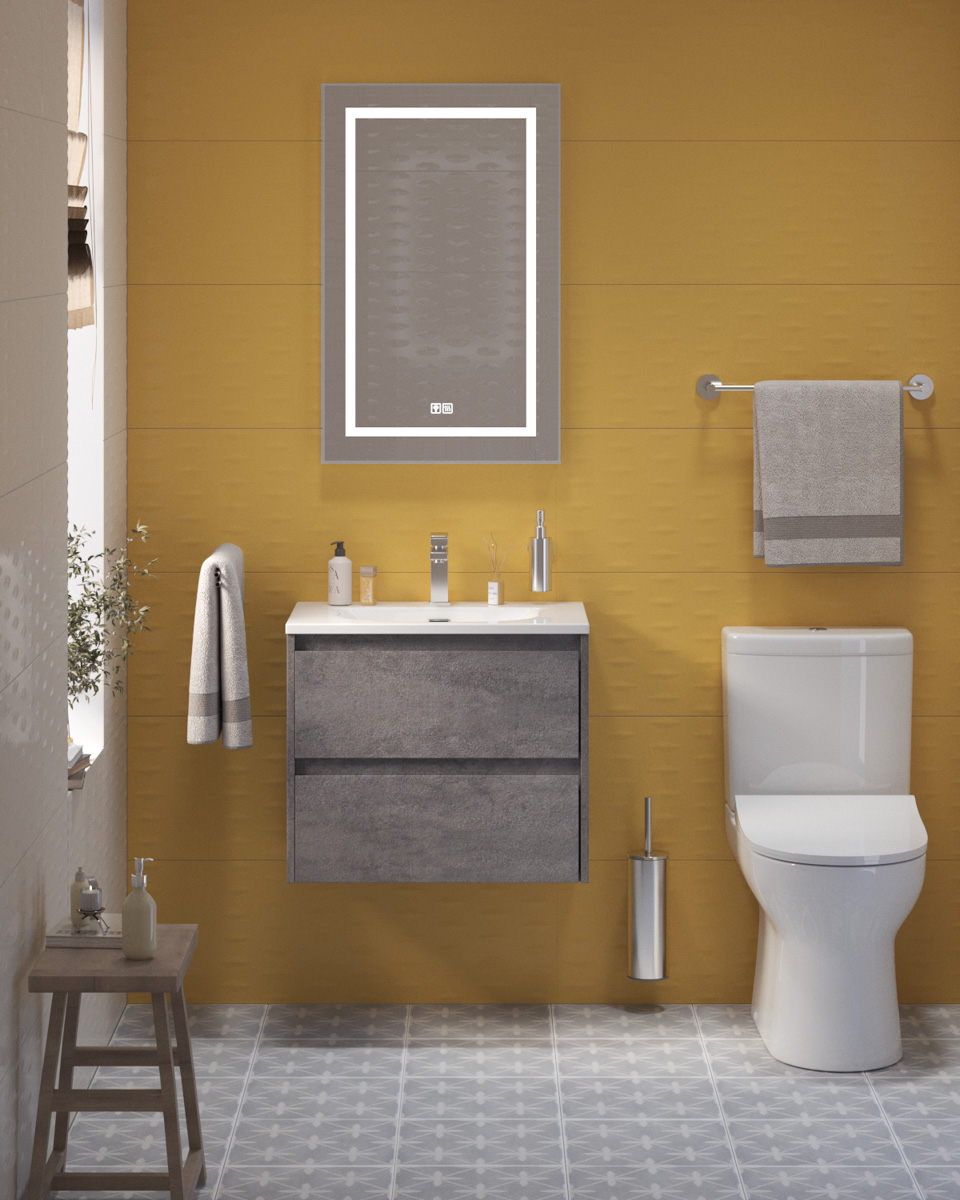 Тумба с раковиной подвесная BelBagno KRAFT 39 60 Cemento Grigio, раковина белая BB-8099-3-60