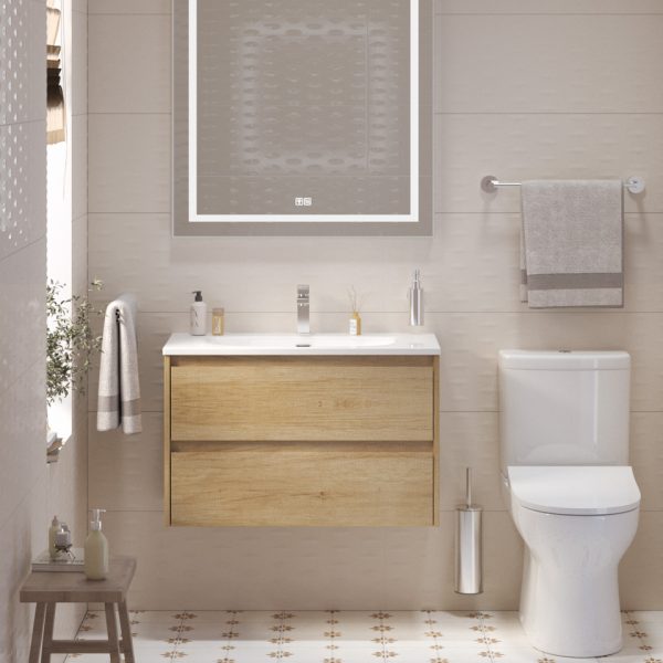 BelBagno - Тумба с раковиной подвесная  KRAFT 39 80 Rovere Nebrasca Nature, раковина белая BB-8099-3-80