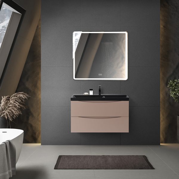 BelBagno - Тумба с раковиной подвесная  MARINO 80 Cappuccino Lucido, раковина чёрная