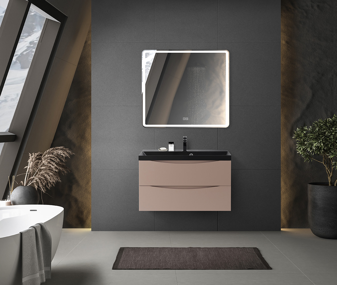 Тумба с раковиной подвесная BelBagno MARINO 80 Cappuccino Lucido, раковина чёрная