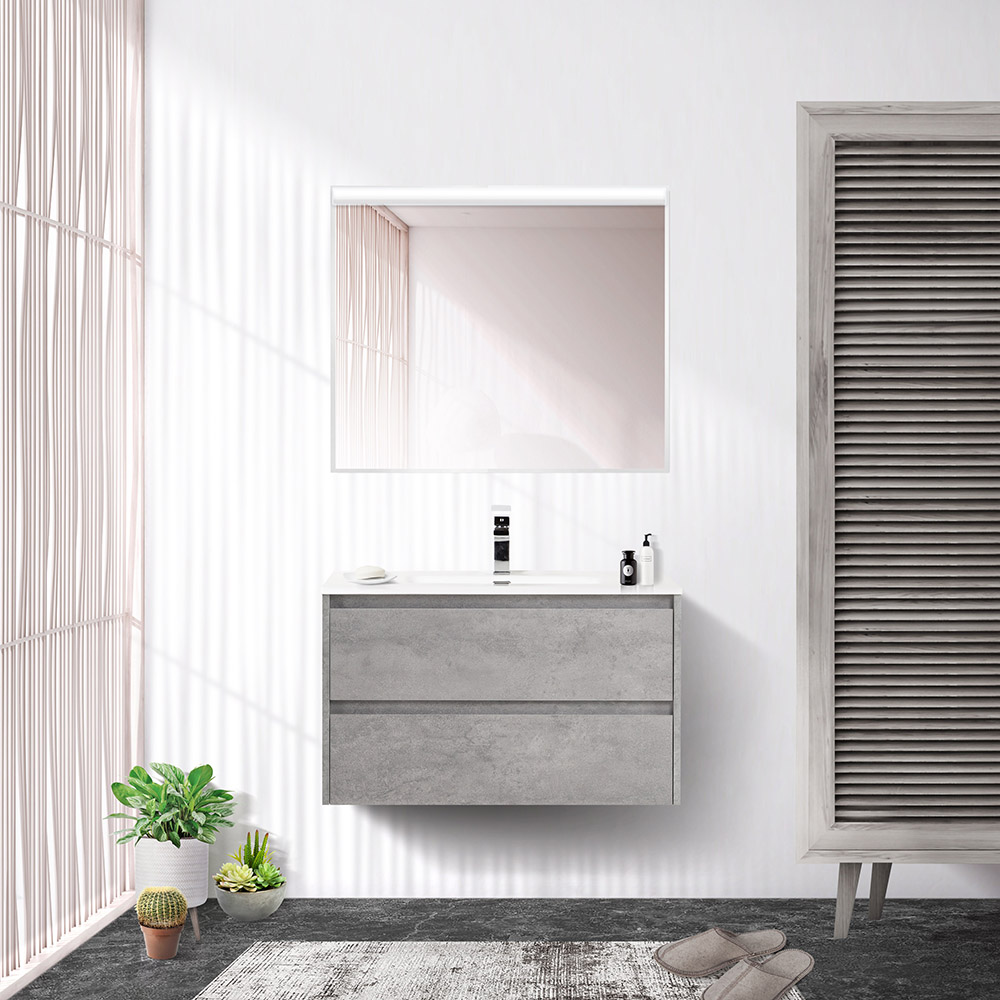 Тумба с раковиной подвесная BelBagno KRAFT 60 Cemento Grigio, раковина белая