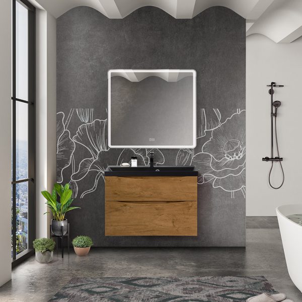 BelBagno - Тумба с раковиной подвесная  MARINO-H60 90 Rovere Nature, раковина черная