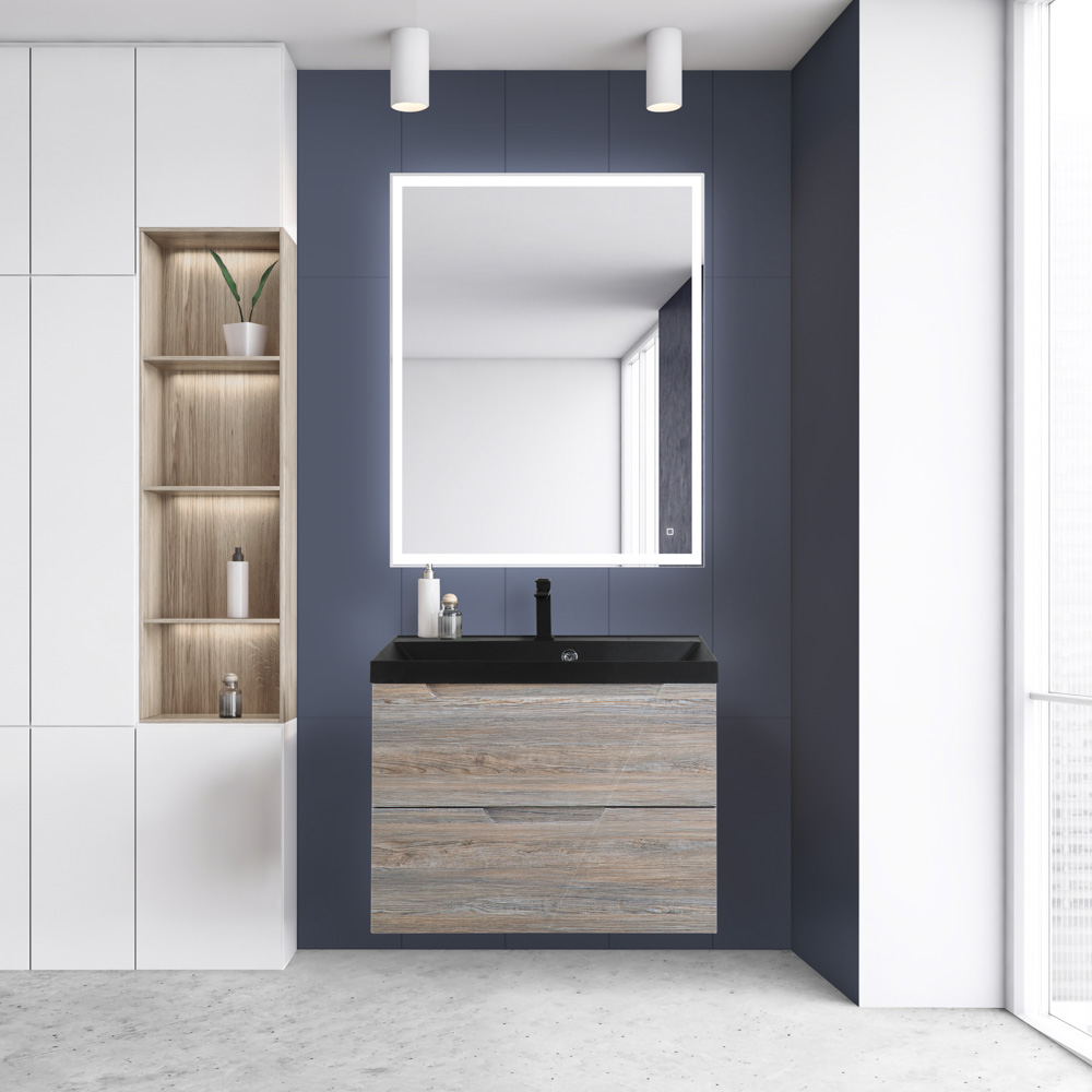 Тумба с раковиной подвесная BelBagno VITTORIA 80 Pino, раковина чёрная