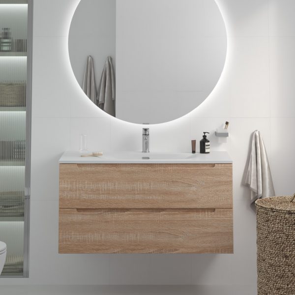 BelBagno - Тумба с раковиной подвесная  ETNA 100 Rovere Bianco, раковина белая BB-8099-100