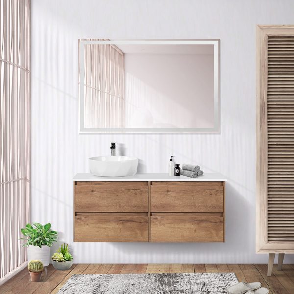 BelBagno - Тумба со столешницей подвесная  KRAFT 120 Rovere Tabacco, раковина слева