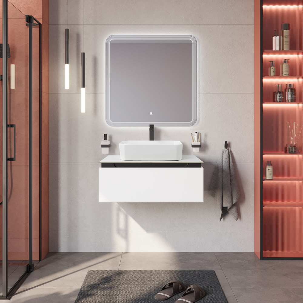 Тумба со столешницей подвесная CEZARES SLIDER 80 Bianco Opaco, столешница SLD-80/48-BO