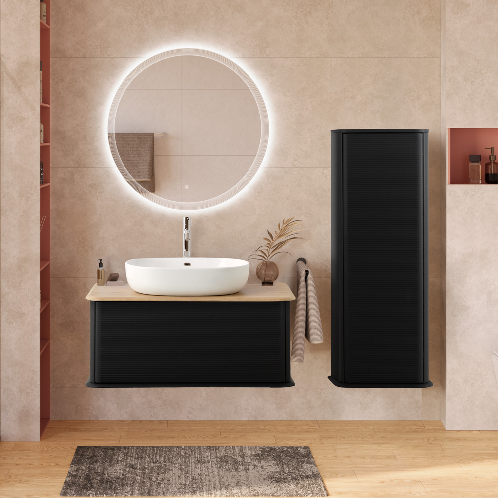 Тумба со столешницей подвесная CEZARES IDRA 98 Nero opaco, столешница 55836 Rovere Tabacco