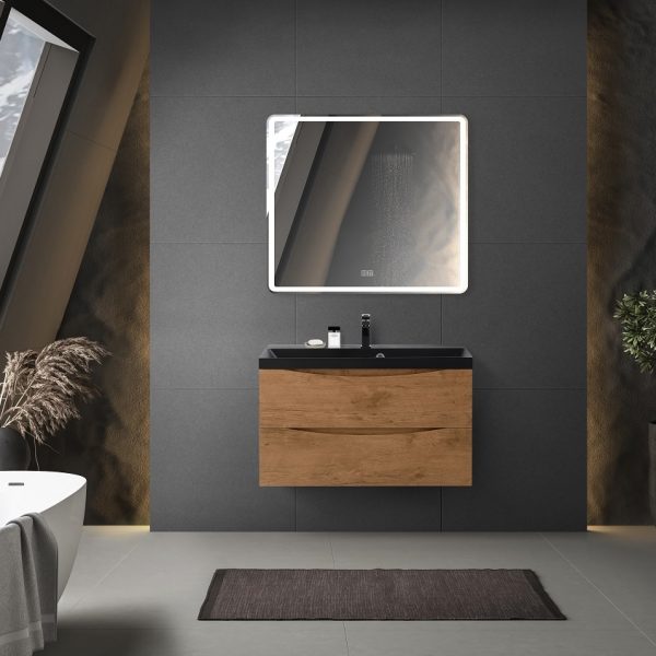 BelBagno - Тумба с раковиной подвесная  MARINO 90 Rovere Nature, раковина чёрная