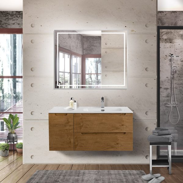 BelBagno - Тумба с раковиной подвесная с двумя ящиками и одной дверцей  ETNA 100 Rovere Nature правая, раковина белая