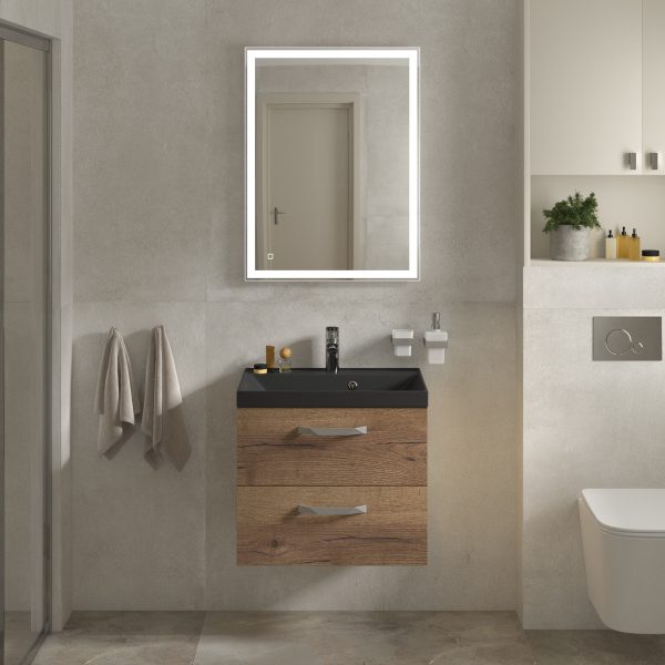 BelBagno - Тумба с раковиной подвесная  AURORA 60 Rovere Tabacco, раковина чёрная