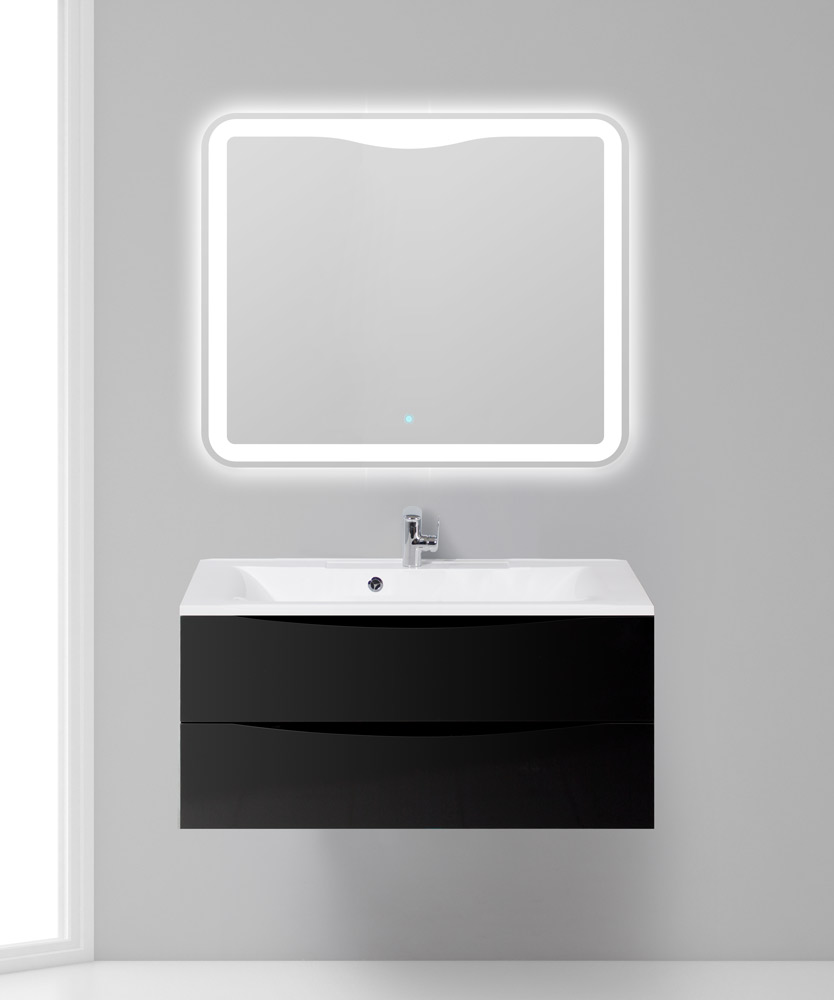 Тумба с раковиной подвесная BelBagno MARINO 100 Nero Lucido, раковина белая