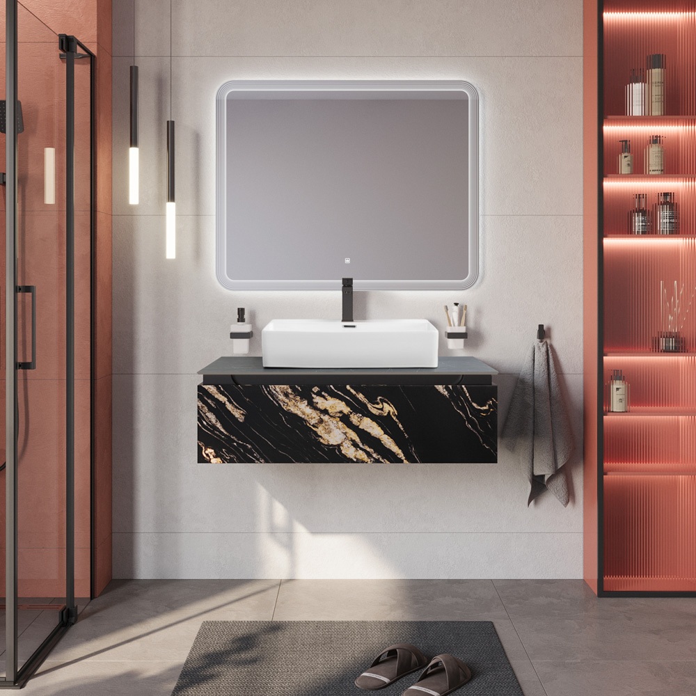 Тумба со столешницей подвесная CEZARES SLIDER 100 Чёрный фьюжн, столешница SLD-100/48-MNO