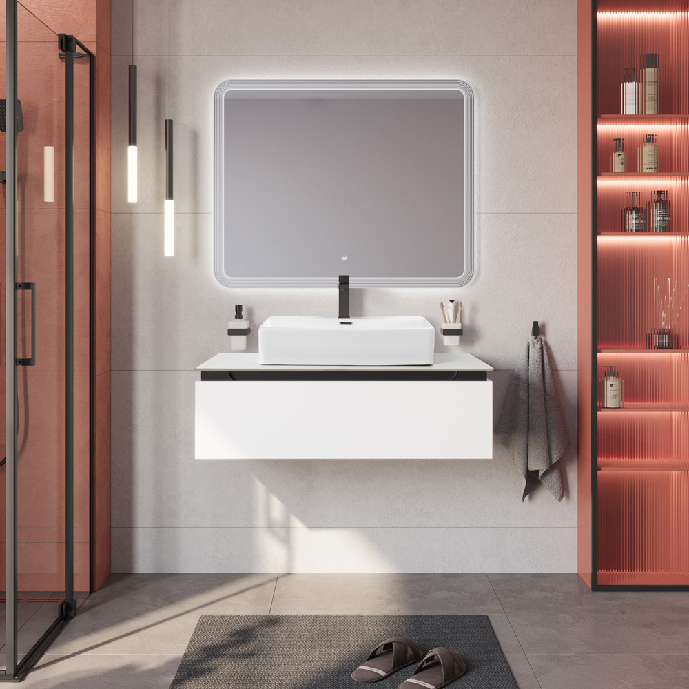 Тумба со столешницей подвесная CEZARES SLIDER 100 Bianco Opaco, столешница SLD-100/48-BO