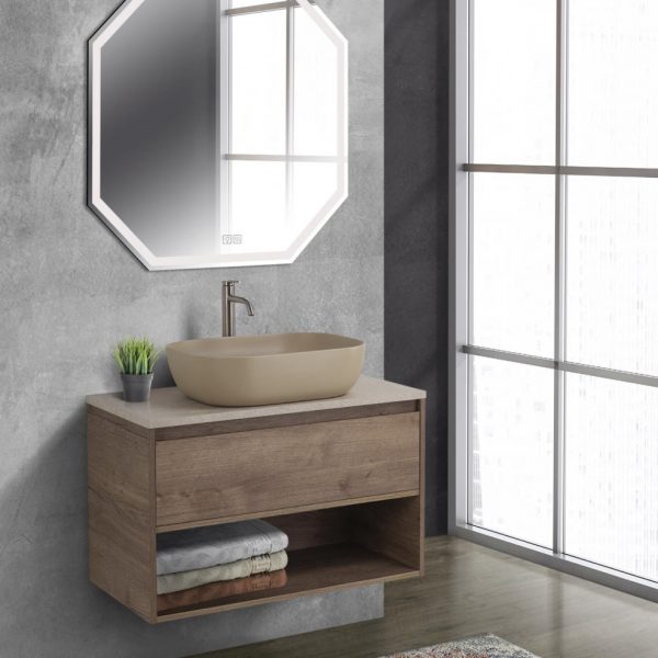 BelBagno - Тумба со столешницей, одним ящиком и одной открытой полкой подвесная  KRAFT 80 Rovere Tabacco