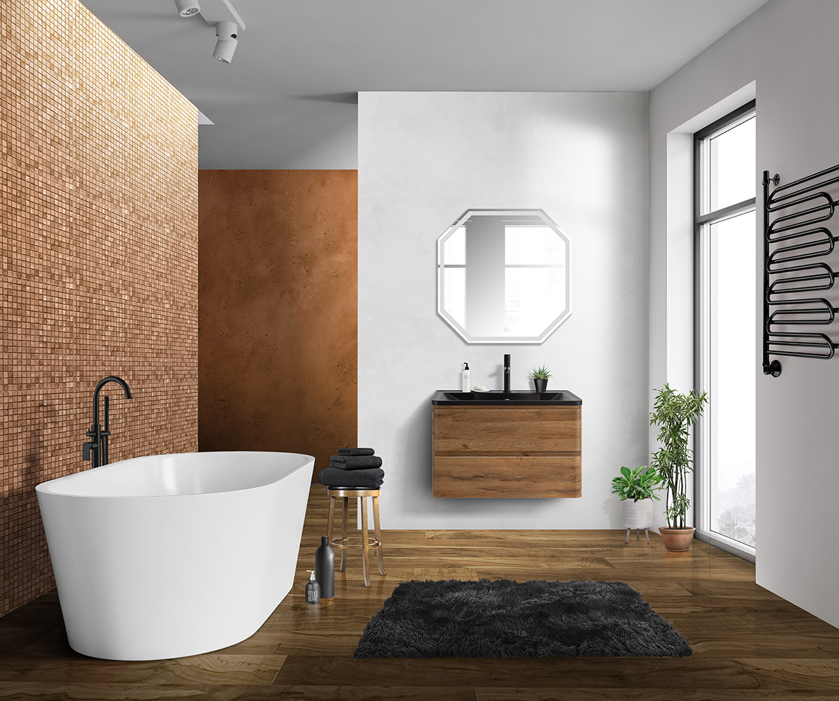 Тумба с раковиной подвесная BelBagno ALBANO 80 Rovere Rustico, раковина чёрная