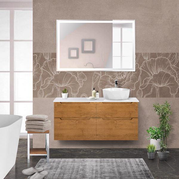 BelBagno - Тумба со столешницей и накладной раковиной подвесная  ETNA-H60 120 Rovere Nature, раковина справа