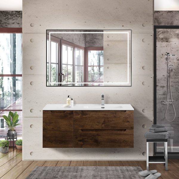 BelBagno - Тумба с раковиной подвесная с двумя ящиками и одной дверцей  ETNA 120 Rovere Moro правая, раковина белая