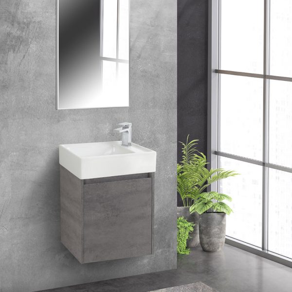 BelBagno - Тумба с раковиной подвесная  KRAFT MINI 50 Cemento Grigio правосторонняя, раковина белая