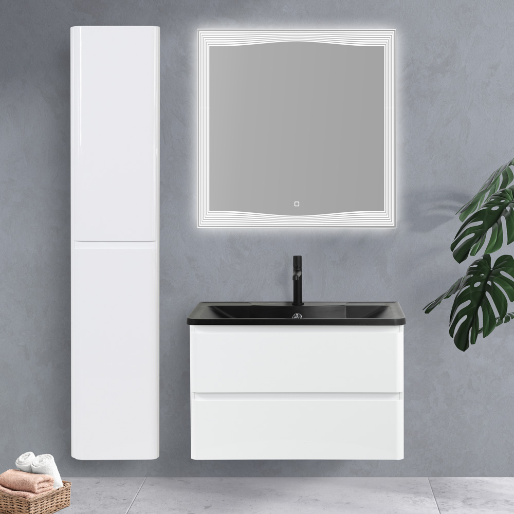 Тумба с раковиной подвесная BelBagno ALBANO 80 Bianco Lucido, раковина чёрная