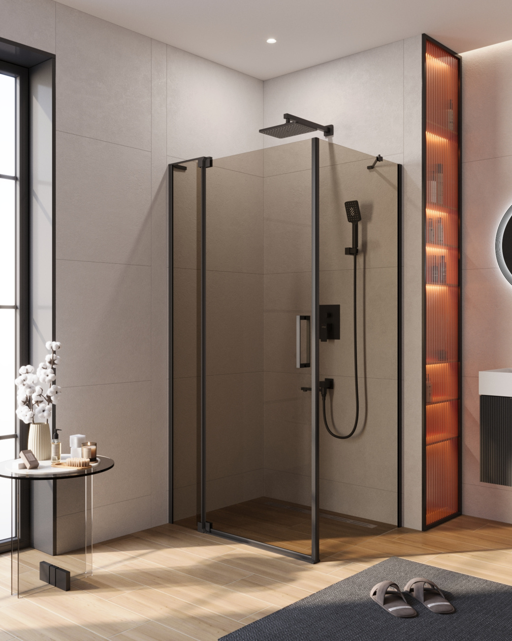 Душевой уголок CEZARES SLIDER-AH-1-80-90/100-BR-NERO