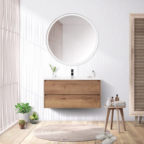 BelBagno - Тумба с раковиной подвесная  KRAFT 100 Rovere Tabacco, раковина белая