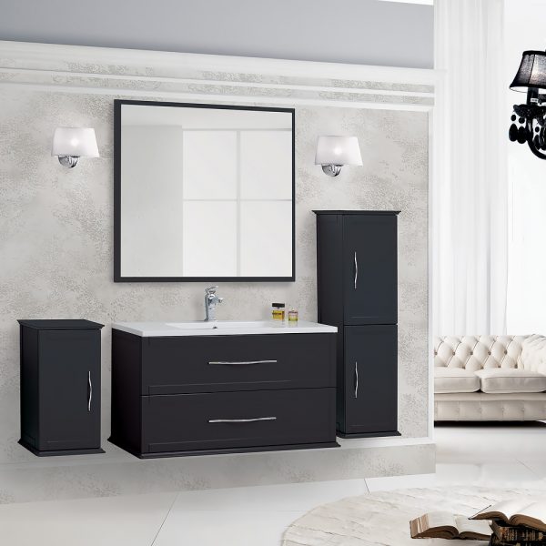 CEZARES - Тумба с раковиной подвесная  TIFFANY 100 Nero Grafite, раковина белая